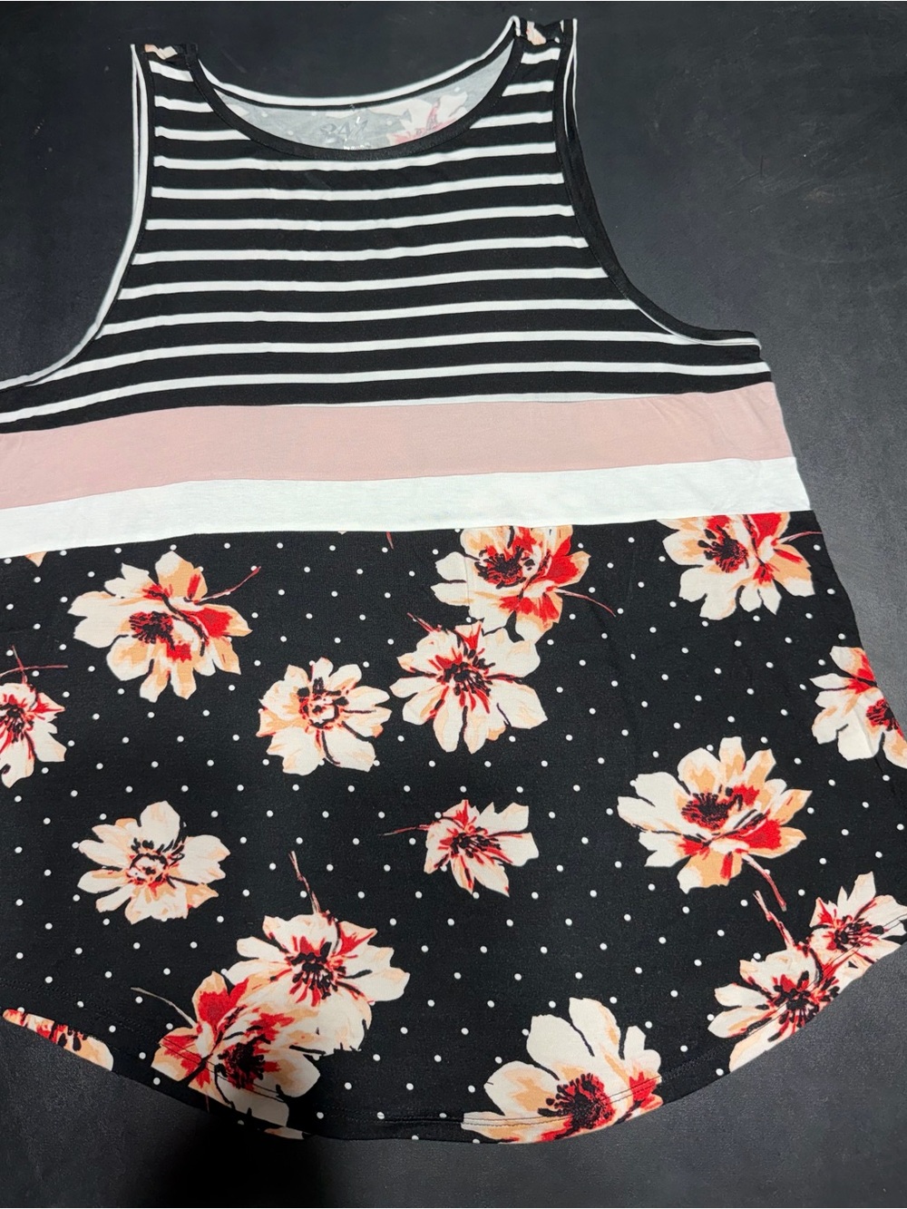 Maurices Black Striped & Floral Tank with Pink Band